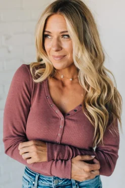 Ribbed Snap Henley Top