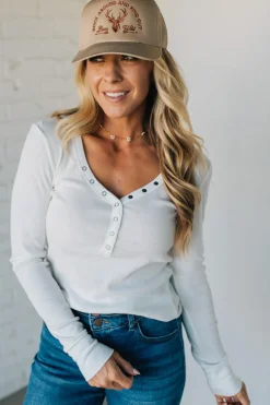 Ribbed Snap Henley Top