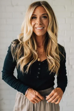 Ribbed Snap Henley Top