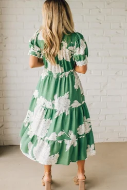 Rickrack Trimmed Print Henley Dress | Green