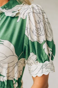 Rickrack Trimmed Print Henley Dress | Green