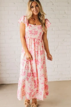 Ruffle Sleeve Square Neck Maxi Dress