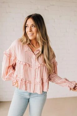Ruffled Seam Stripe Top