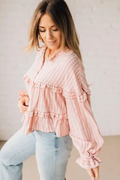 Ruffled Seam Stripe Top