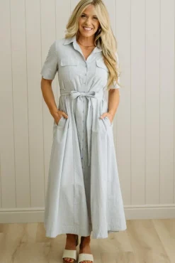 Saylor Striped Cotton Button Down Dress