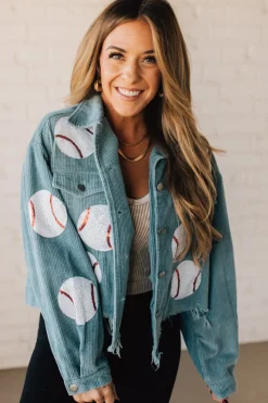 Sequin Baseball Corduroy Jacket