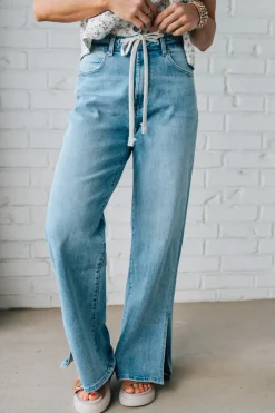 Sisiney Side Slit High Rise Drawstring Jeans - ANNIEWEAR