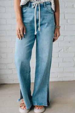 Sisiney Side Slit High Rise Drawstring Jeans - ANNIEWEAR