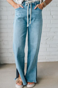 Sisiney Side Slit High Rise Drawstring Jeans - ANNIEWEAR
