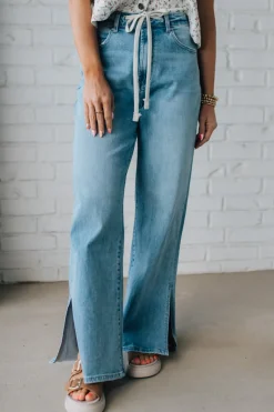Sisiney Side Slit High Rise Drawstring Jeans - ANNIEWEAR