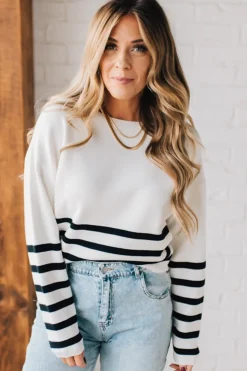 Striped Dipped Crop Sweater