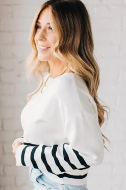 Striped Dipped Crop Sweater