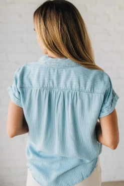 Striped Tencel Button Front Top