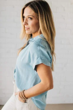 Striped Tencel Button Front Top