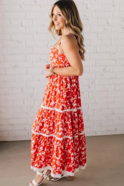 Sweetheart Trimmed Tiered Midi Dress