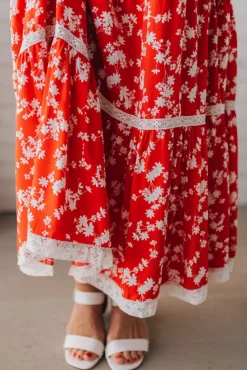 Sweetheart Trimmed Tiered Midi Dress