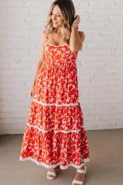 Sweetheart Trimmed Tiered Midi Dress