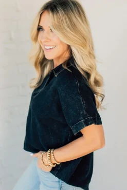 Sydney Wash Linen Collar Top