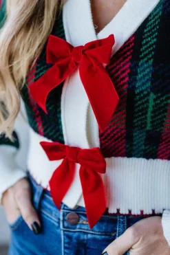 Velvet Bow Plaid Sweater