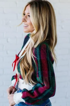 Velvet Bow Plaid Sweater