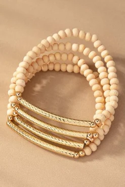 Wood Bead Stretch Bracelet Set | Natural