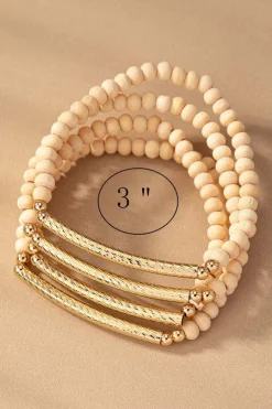 Wood Bead Stretch Bracelet Set | Natural