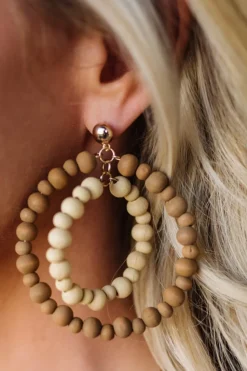 Wooden Bead Double Hoops