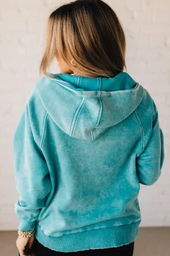 Zip Henley Acid Wash Fleece Hoodie