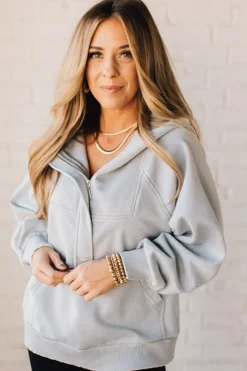 Zip Henley Acid Wash Fleece Hoodie