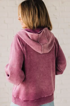 Zip Henley Acid Wash Fleece Hoodie