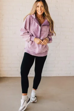 Zip Henley Acid Wash Fleece Hoodie