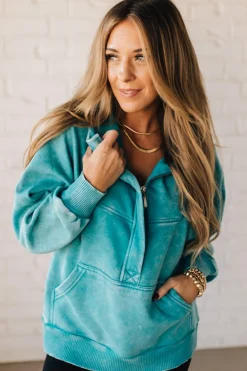 Zip Henley Acid Wash Fleece Hoodie