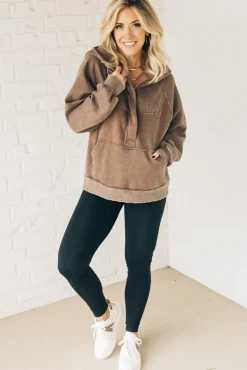 Zip Henley Acid Wash Fleece Hoodie