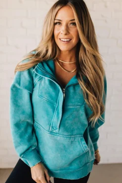 Zip Henley Acid Wash Fleece Hoodie